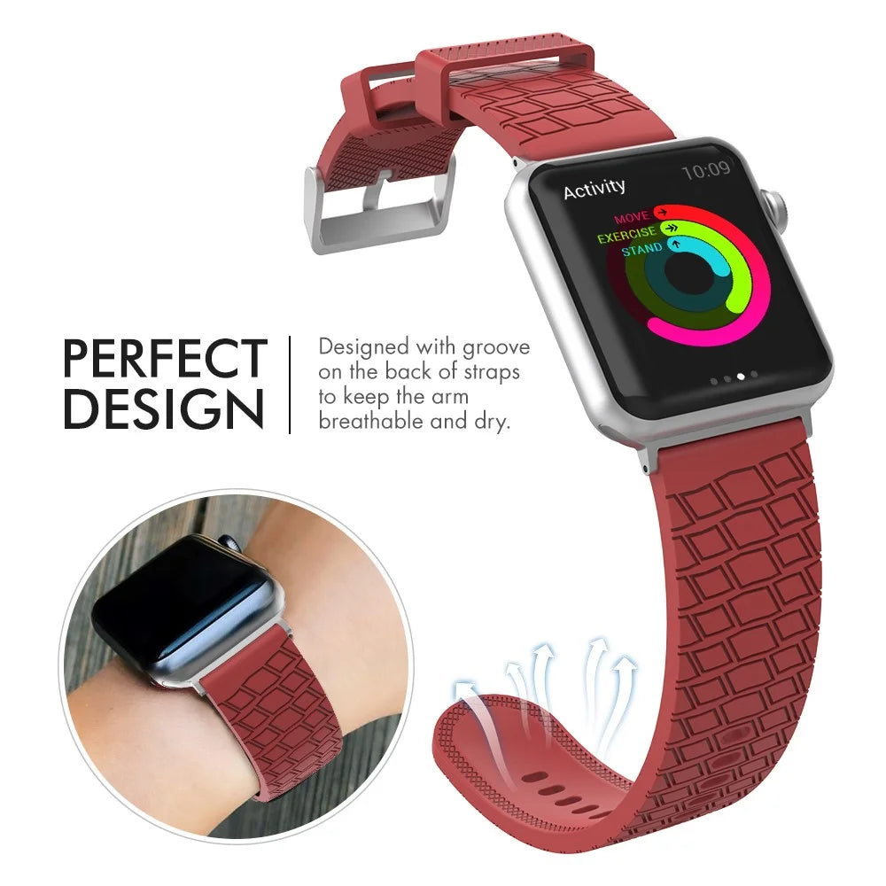 AHASTYLE WA03 Watch Strap for Apple Watch Series 11 10 42mm / 9 8 7 41mm / SE3 SE2 SE 6 5 4 40mm / 3 2 1 38mm Textured Silicone Band - Red - 3