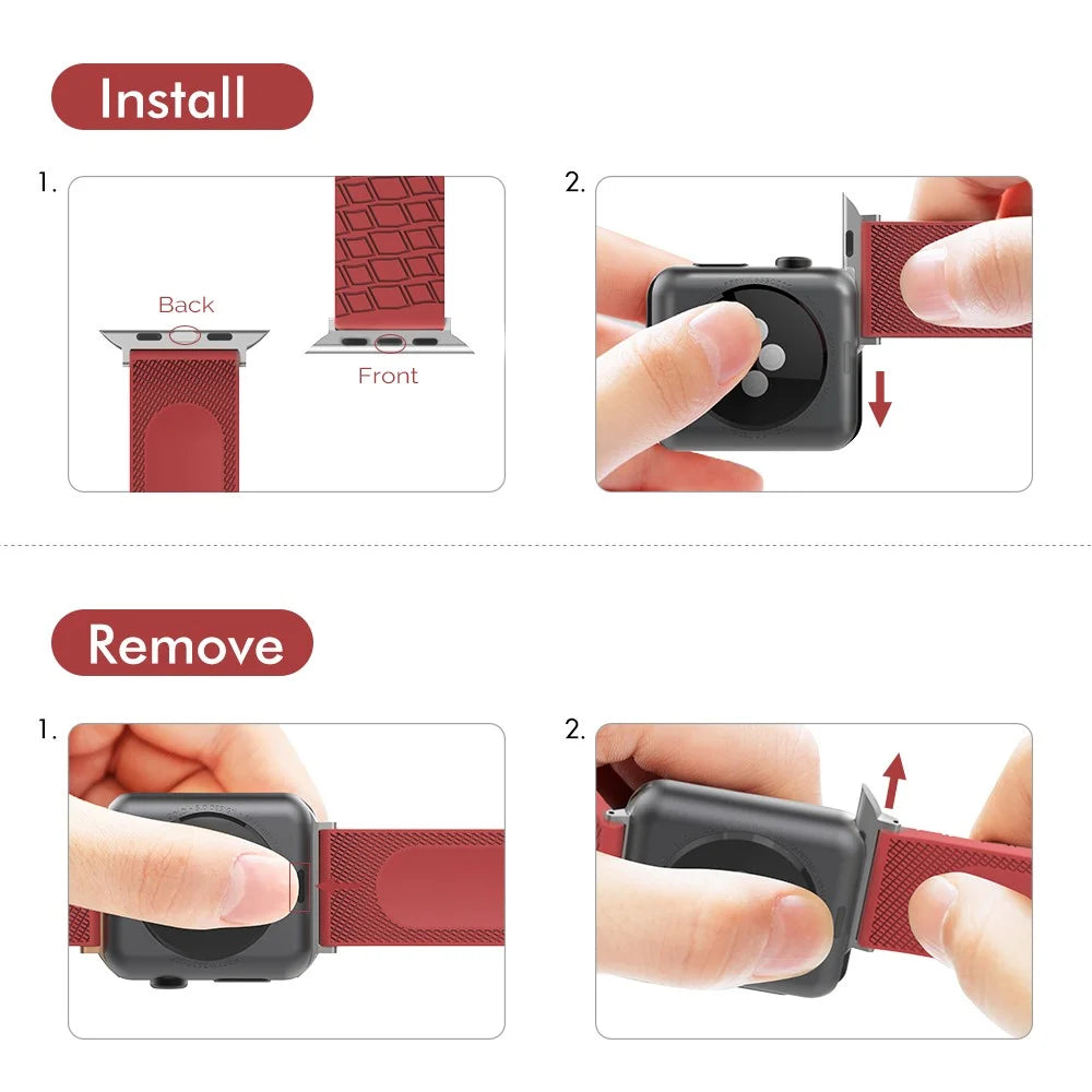 AHASTYLE WA03 Watch Strap for Apple Watch Series 11 10 42mm / 9 8 7 41mm / SE3 SE2 SE 6 5 4 40mm / 3 2 1 38mm Textured Silicone Band - Red - 4
