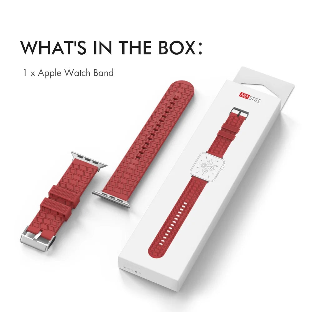 AHASTYLE WA03 Watch Strap for Apple Watch Series 11 10 42mm / 9 8 7 41mm / SE3 SE2 SE 6 5 4 40mm / 3 2 1 38mm Textured Silicone Band - Red - 6