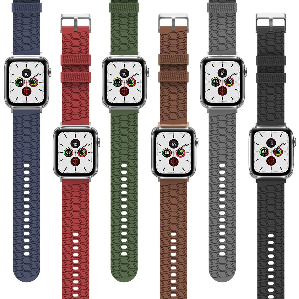 AHASTYLE WA03 Watch Strap for Apple Watch Series 11 10 42mm / 9 8 7 41mm / SE3 SE2 SE 6 5 4 40mm / 3 2 1 38mm Textured Silicone Band - Red - 7