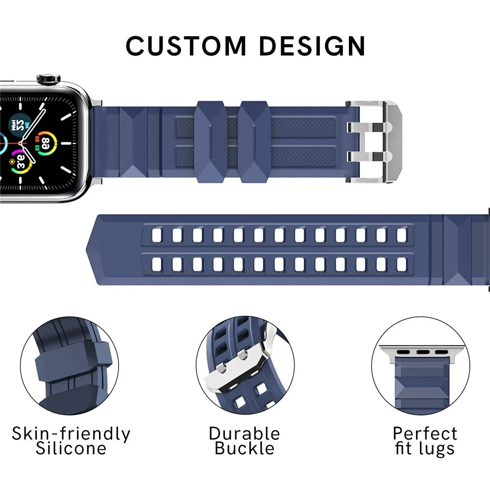AHASTYLE WA12 Watch Strap for Apple Watch Ultra 3 2 1 49mm / Series 11 10 46mm / 9 8 7 45mm / SE3 SE2 SE 6 5 4 44mm / 3 2 1 42mm Silicone Watchband - Blue - 4