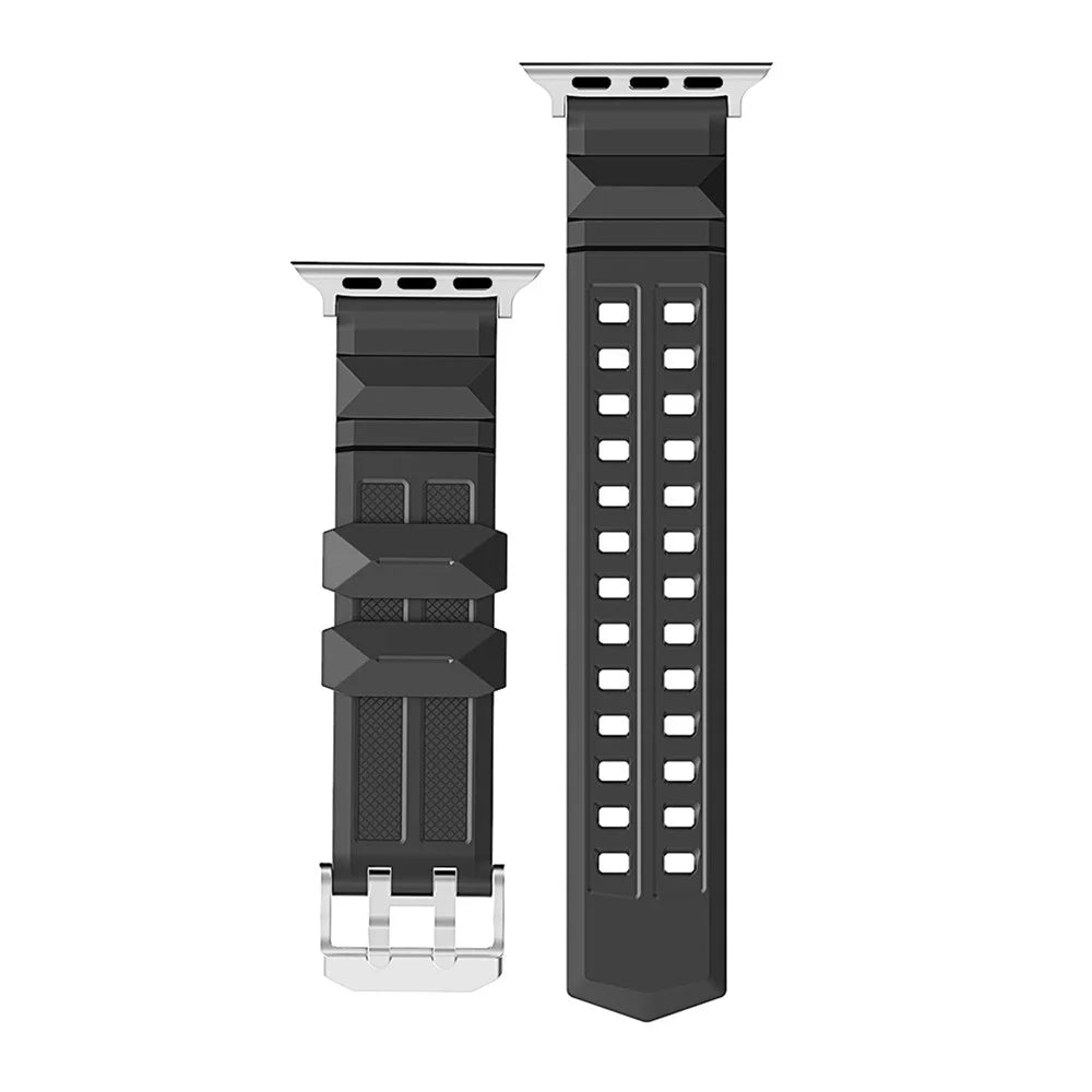 AHASTYLE WA12 Silicone Band for Apple Watch Series 11 10 42mm / 9 8 7 41mm / SE3 SE2 SE 6 5 4 40mm / 3 2 1 38mm Adjustable Watch Strap - Black - 1
