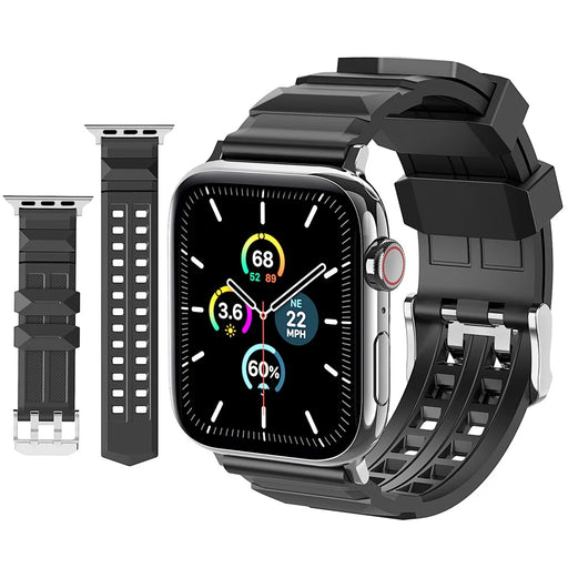 AHASTYLE WA12 Silicone Band for Apple Watch Series 11 10 42mm / 9 8 7 41mm / SE3 SE2 SE 6 5 4 40mm / 3 2 1 38mm Adjustable Watch Strap - Black - 2