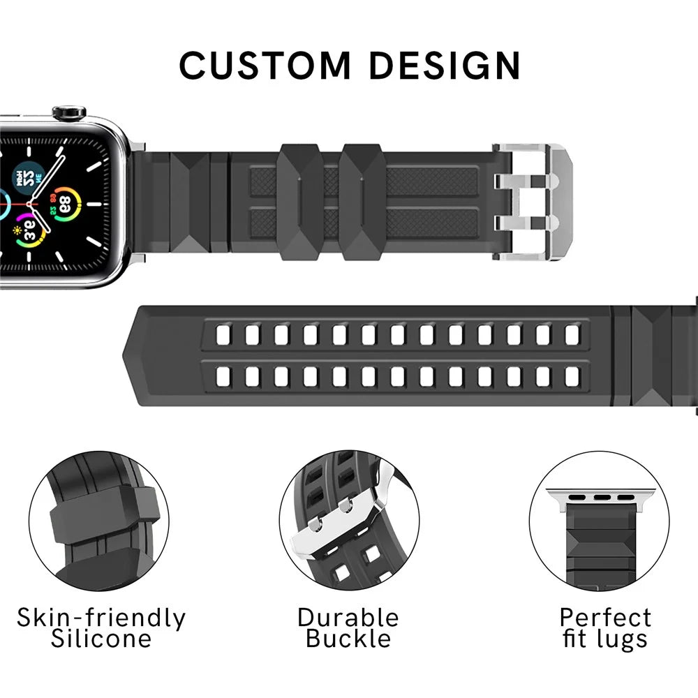 AHASTYLE WA12 Silicone Band for Apple Watch Series 11 10 42mm / 9 8 7 41mm / SE3 SE2 SE 6 5 4 40mm / 3 2 1 38mm Adjustable Watch Strap - Black - 6