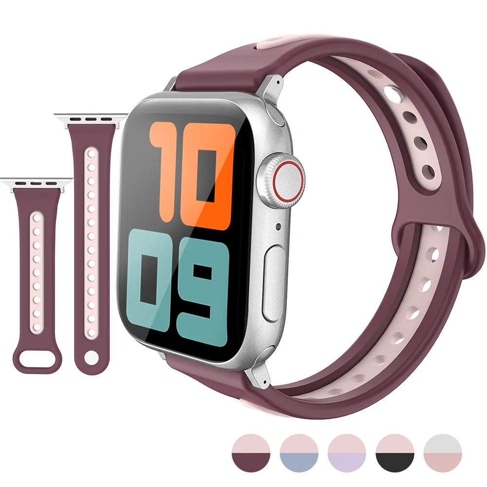 AHASTYLE WA13 Watch Band for Apple Watch Ultra 3 2 1 49mm / Series 11 10 46mm / 9 8 7 45mm / SE3 SE2 SE 6 5 4 44mm / 3 2 1 42mm Dual Color Silicone Strap - Red - 2