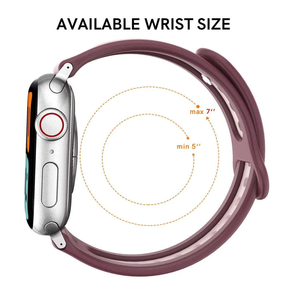 AHASTYLE WA13 Watch Band for Apple Watch Ultra 3 2 1 49mm / Series 11 10 46mm / 9 8 7 45mm / SE3 SE2 SE 6 5 4 44mm / 3 2 1 42mm Dual Color Silicone Strap - Red - 7