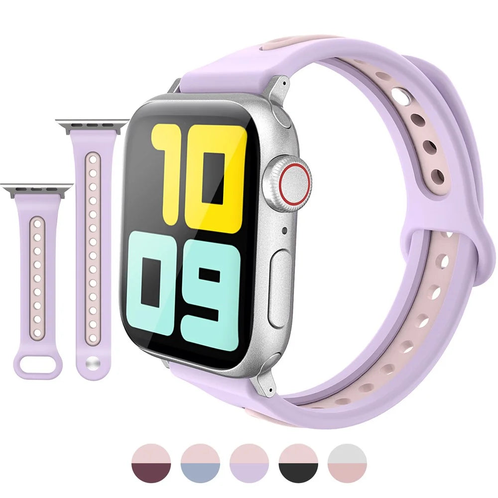 AHASTYLE WA13 Watch Band for Apple Watch Series 11 10 42mm / 9 8 7 41mm / SE3 SE2 SE 6 5 4 40mm / 3 2 1 38mm Silicone Strap Dual Color - Purple - 2