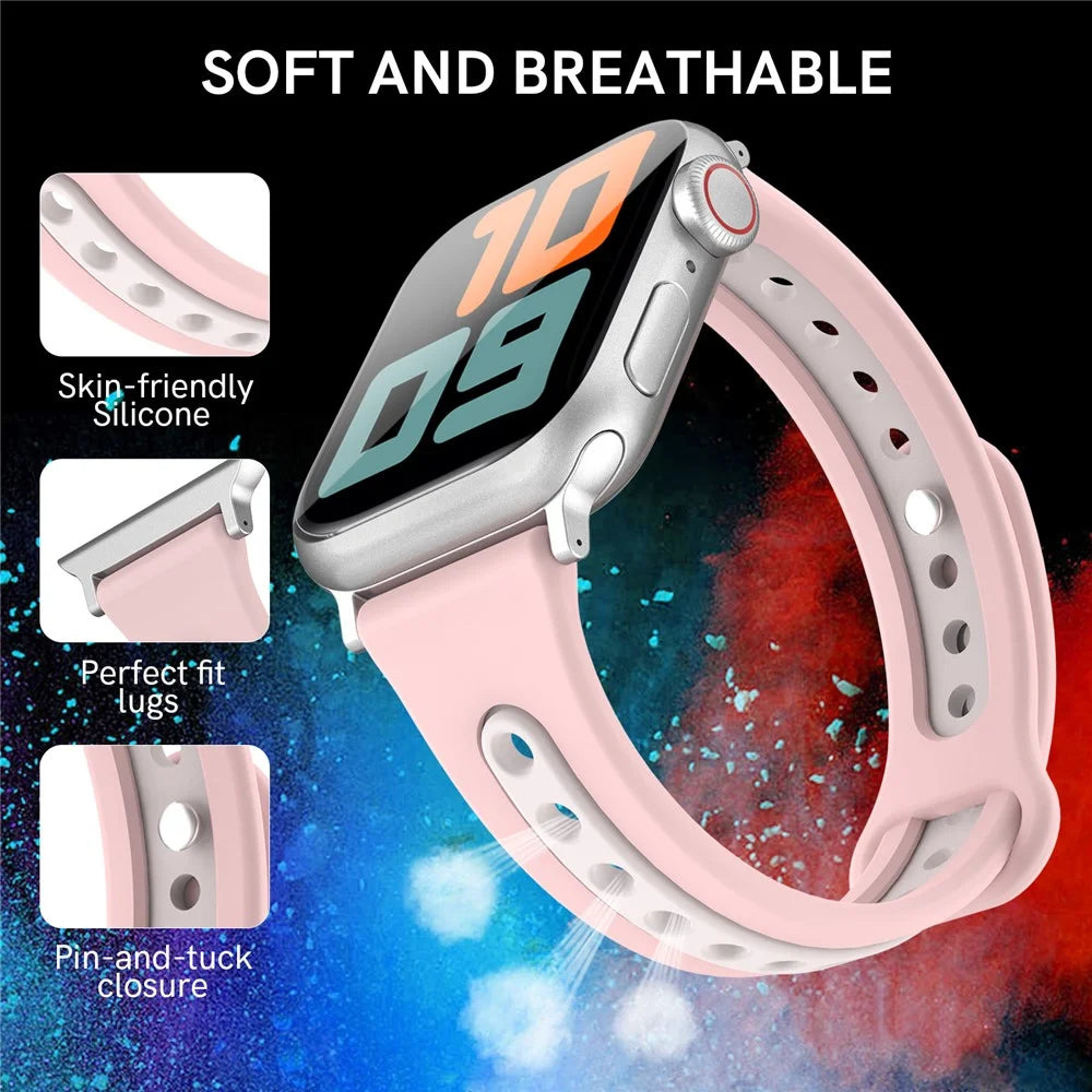 AHASTYLE WA13 Watch Band for Apple Watch Series 11 10 42mm / 9 8 7 41mm / SE3 SE2 SE 6 5 4 40mm / 3 2 1 38mm Silicone Strap Dual Color - Purple - 5