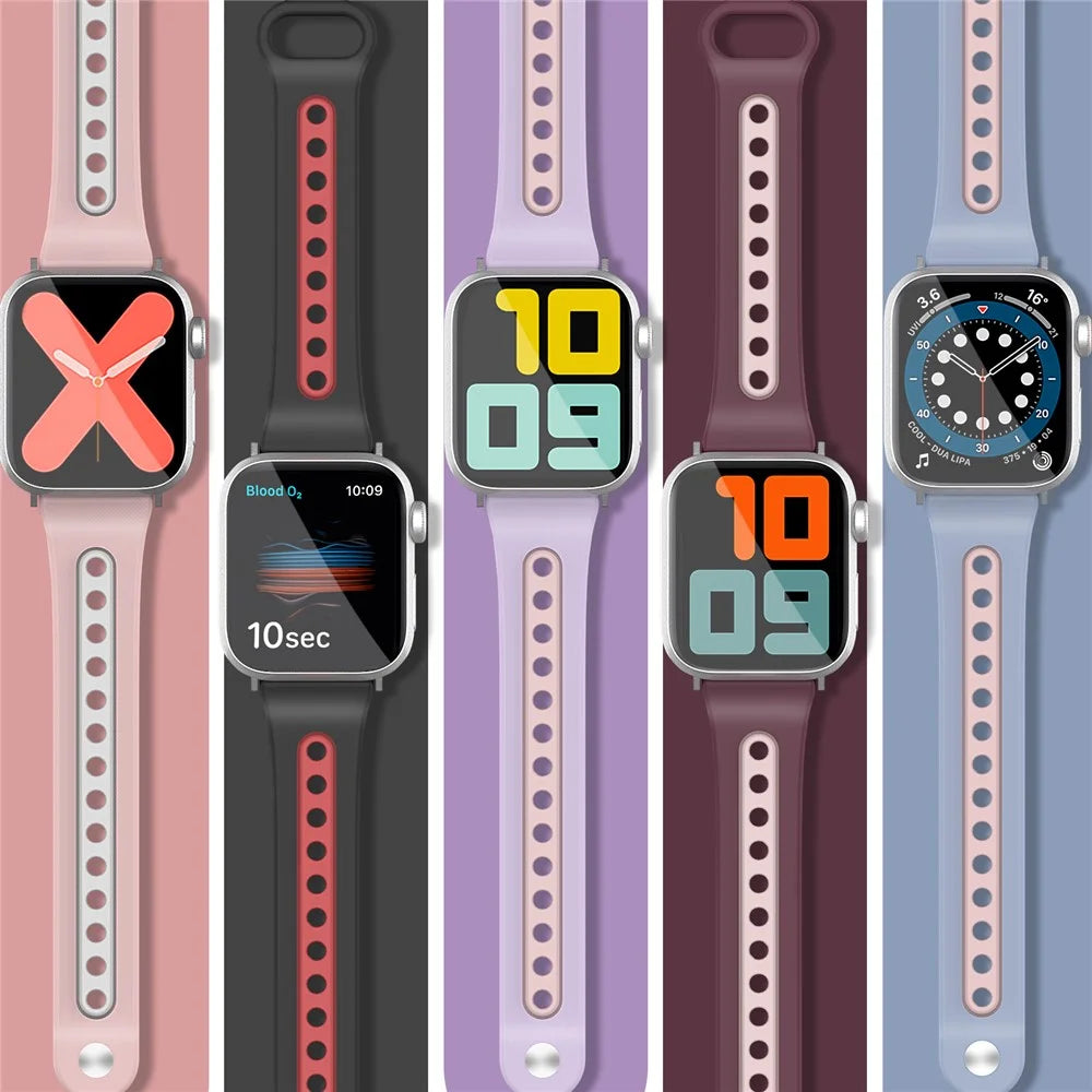 AHASTYLE WA13 Watch Band for Apple Watch Series 11 10 42mm / 9 8 7 41mm / SE3 SE2 SE 6 5 4 40mm / 3 2 1 38mm Silicone Strap Dual Color - Purple - 6