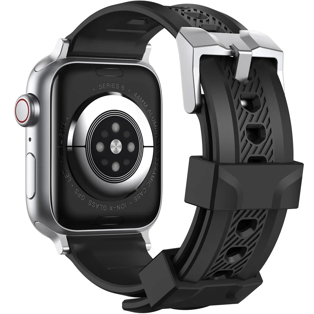 AHASTYLE WA10 Silicone Band for Apple Watch Ultra 3 2 1 49mm / Series 11 10 46mm / 9 8 7 45mm / SE3 SE2 SE 6 5 4 44mm / 3 2 1 42mm Textured Watch Strap - Black - 1