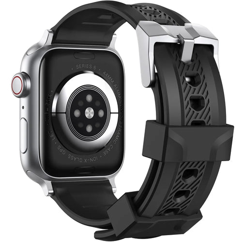 AHASTYLE WA10 Silicone Band for Apple Watch Ultra 3 2 1 49mm / Series 11 10 46mm / 9 8 7 45mm / SE3 SE2 SE 6 5 4 44mm / 3 2 1 42mm Textured Watch Strap - Black - 1