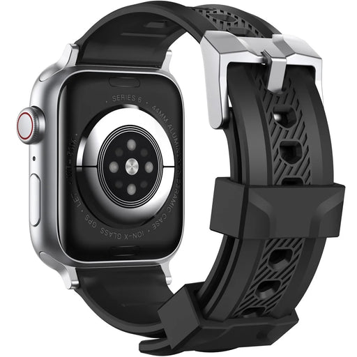 AHASTYLE WA10 Silicone Band for Apple Watch Ultra 3 2 1 49mm / Series 11 10 46mm / 9 8 7 45mm / SE3 SE2 SE 6 5 4 44mm / 3 2 1 42mm Textured Watch Strap - Black - 1