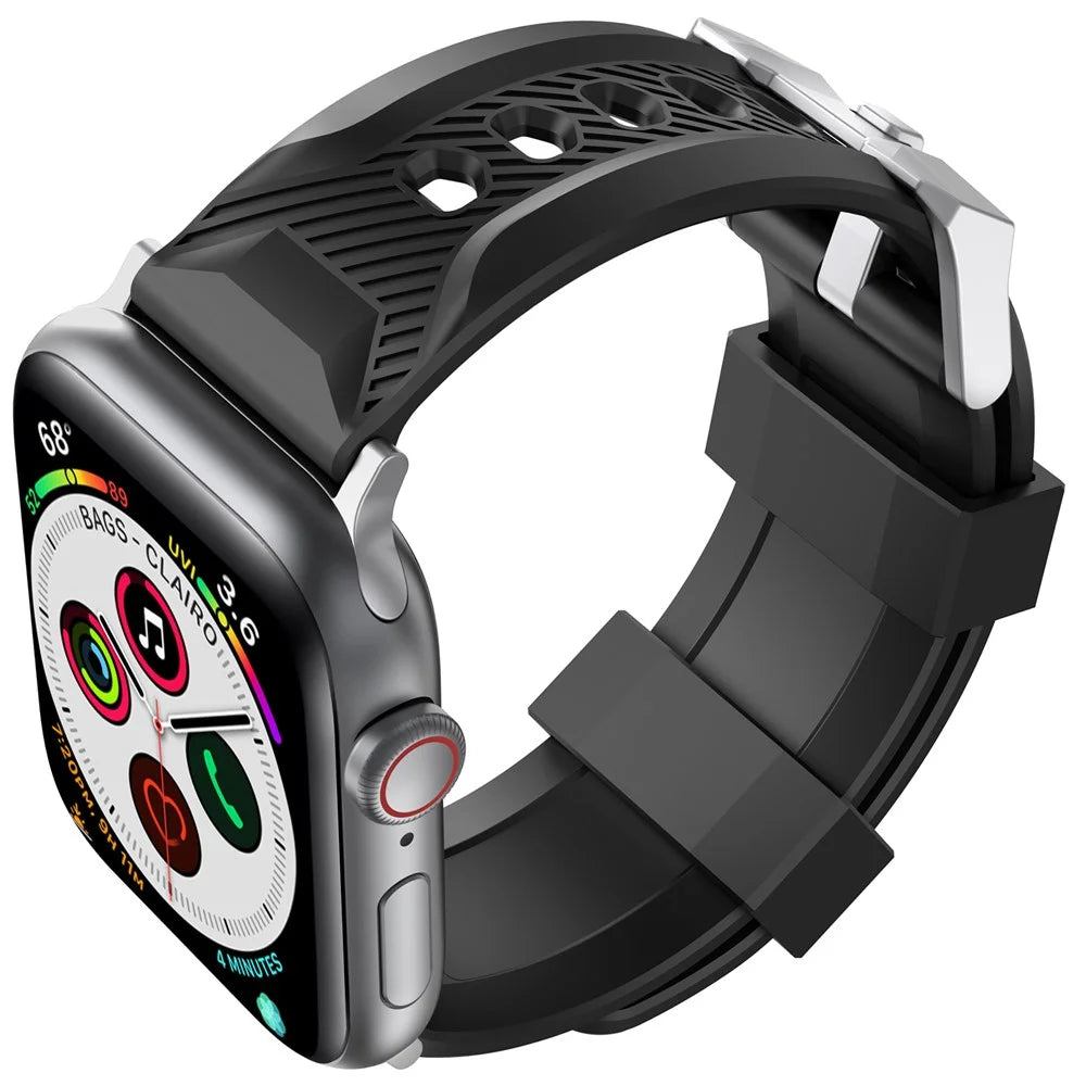 AHASTYLE WA10 Silicone Band for Apple Watch Ultra 3 2 1 49mm / Series 11 10 46mm / 9 8 7 45mm / SE3 SE2 SE 6 5 4 44mm / 3 2 1 42mm Textured Watch Strap - Black - 2
