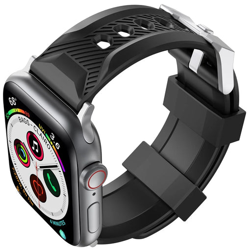AHASTYLE WA10 Silicone Band for Apple Watch Ultra 3 2 1 49mm / Series 11 10 46mm / 9 8 7 45mm / SE3 SE2 SE 6 5 4 44mm / 3 2 1 42mm Textured Watch Strap - Black - 2