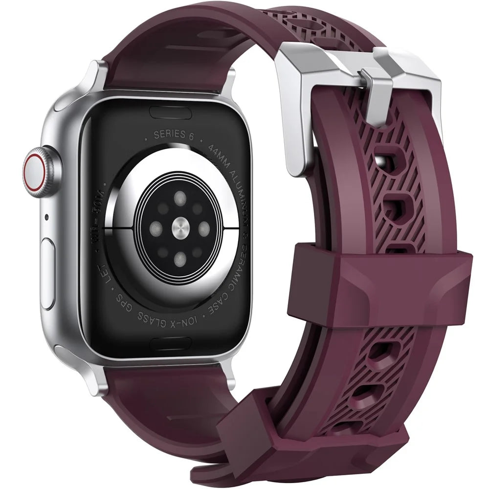 AHASTYLE WA10 Watch Band for Apple Watch Series 11 10 42mm / 9 8 7 41mm / SE3 SE2 SE 6 5 4 40mm / 3 2 1 38mm Watch Band Textured Silicone Strap - Wine Red - 1
