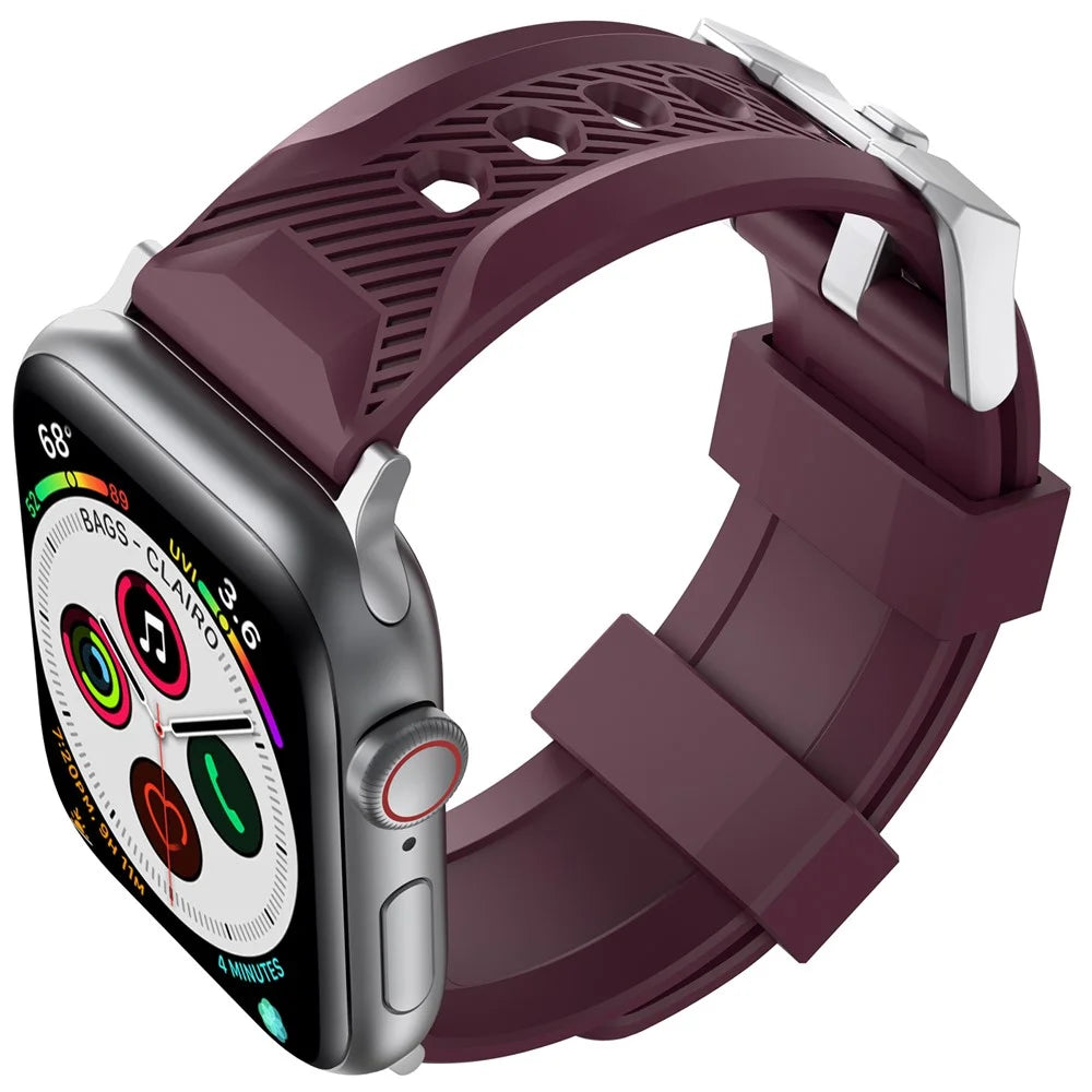 AHASTYLE WA10 Watch Band for Apple Watch Series 11 10 42mm / 9 8 7 41mm / SE3 SE2 SE 6 5 4 40mm / 3 2 1 38mm Watch Band Textured Silicone Strap - Wine Red - 2