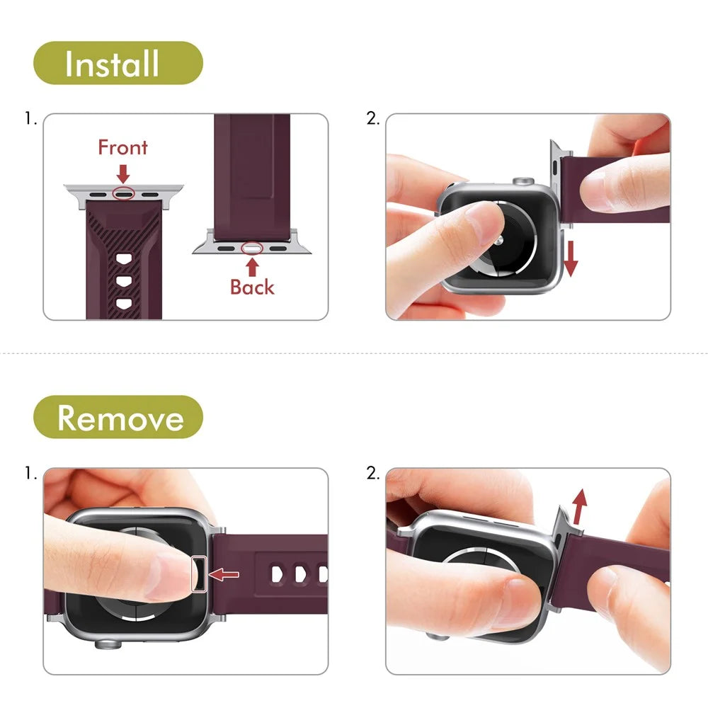 AHASTYLE WA10 Watch Band for Apple Watch Series 11 10 42mm / 9 8 7 41mm / SE3 SE2 SE 6 5 4 40mm / 3 2 1 38mm Watch Band Textured Silicone Strap - Wine Red - 4