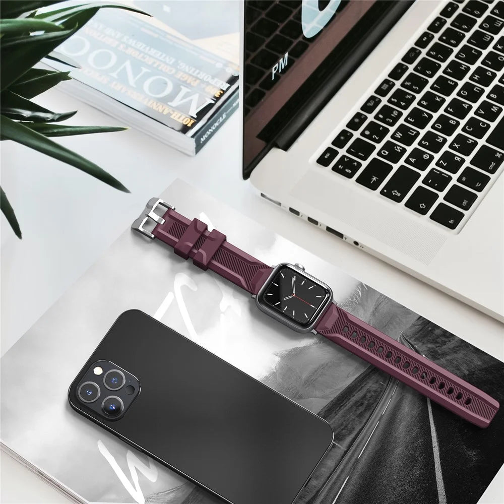 AHASTYLE WA10 Watch Band for Apple Watch Series 11 10 42mm / 9 8 7 41mm / SE3 SE2 SE 6 5 4 40mm / 3 2 1 38mm Watch Band Textured Silicone Strap - Wine Red - 5