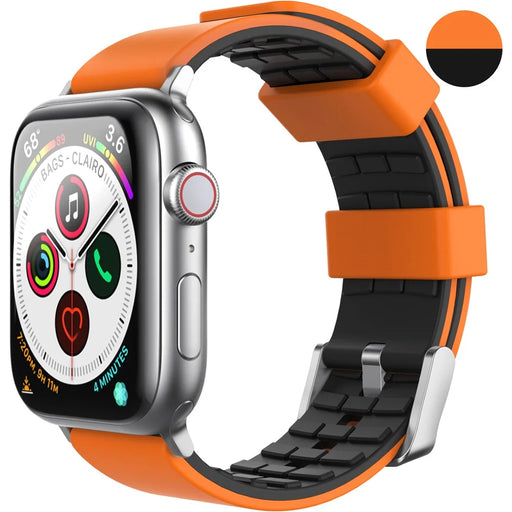 AHASTYLE WA11 Silicone Watch Band for Apple Watch Series 11 10 42mm / 9 8 7 41mm / SE3 SE2 SE 6 5 4 40mm / 3 2 1 38mm Contrast Colors Straps - Black+Orange - 2