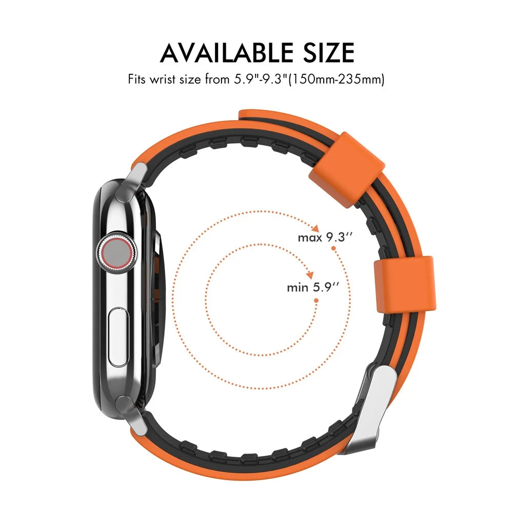 AHASTYLE WA11 Silicone Watch Band for Apple Watch Series 11 10 42mm / 9 8 7 41mm / SE3 SE2 SE 6 5 4 40mm / 3 2 1 38mm Contrast Colors Straps - Black+Orange - 7