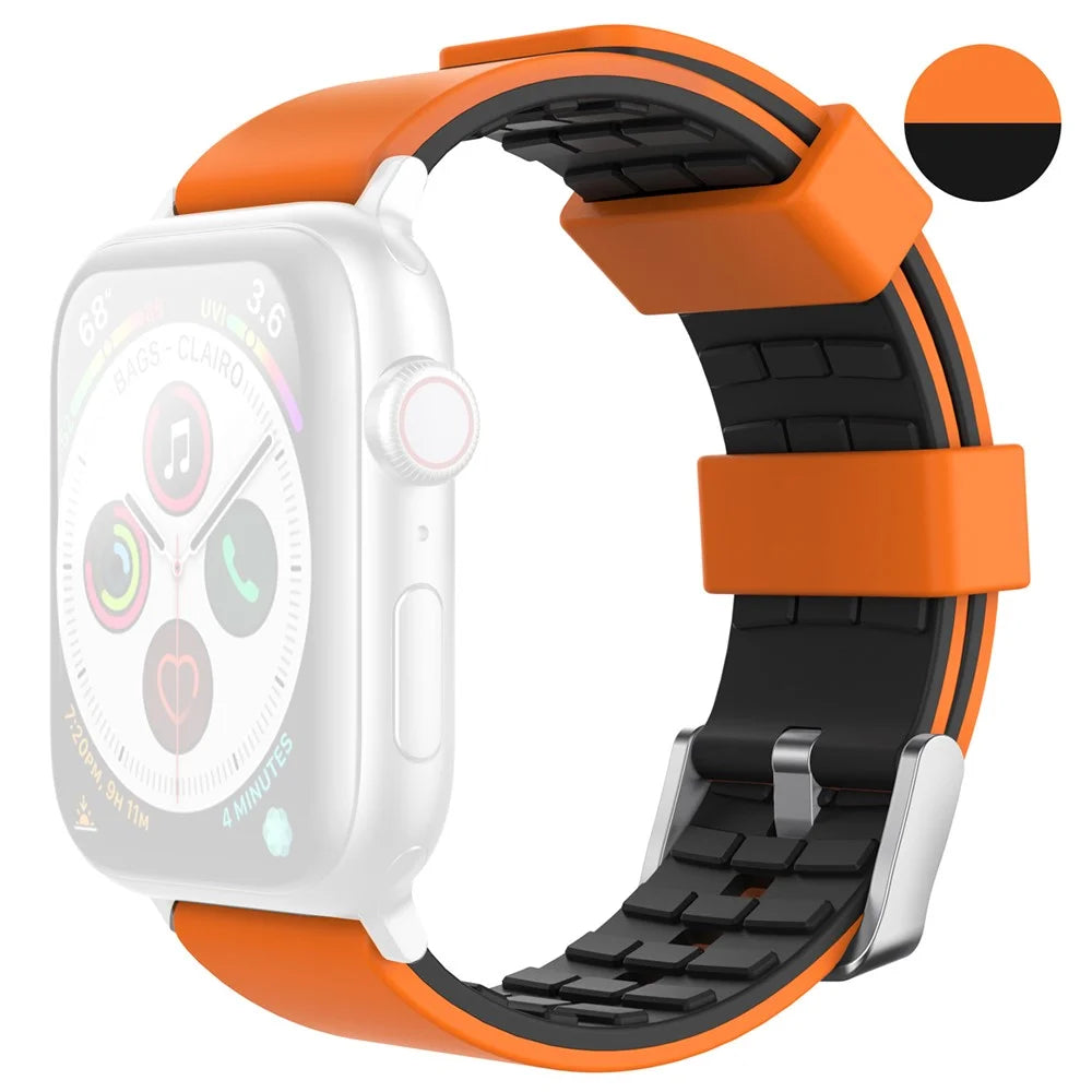AHASTYLE WA11 Watch Band for Apple Watch Ultra 3 2 1 49mm / Series 11 10 46mm / 9 8 7 45mm / SE3 SE2 SE 6 5 4 44mm / 3 2 1 42mm Contrast Colors Silicone Strap - Black+Orange - 1