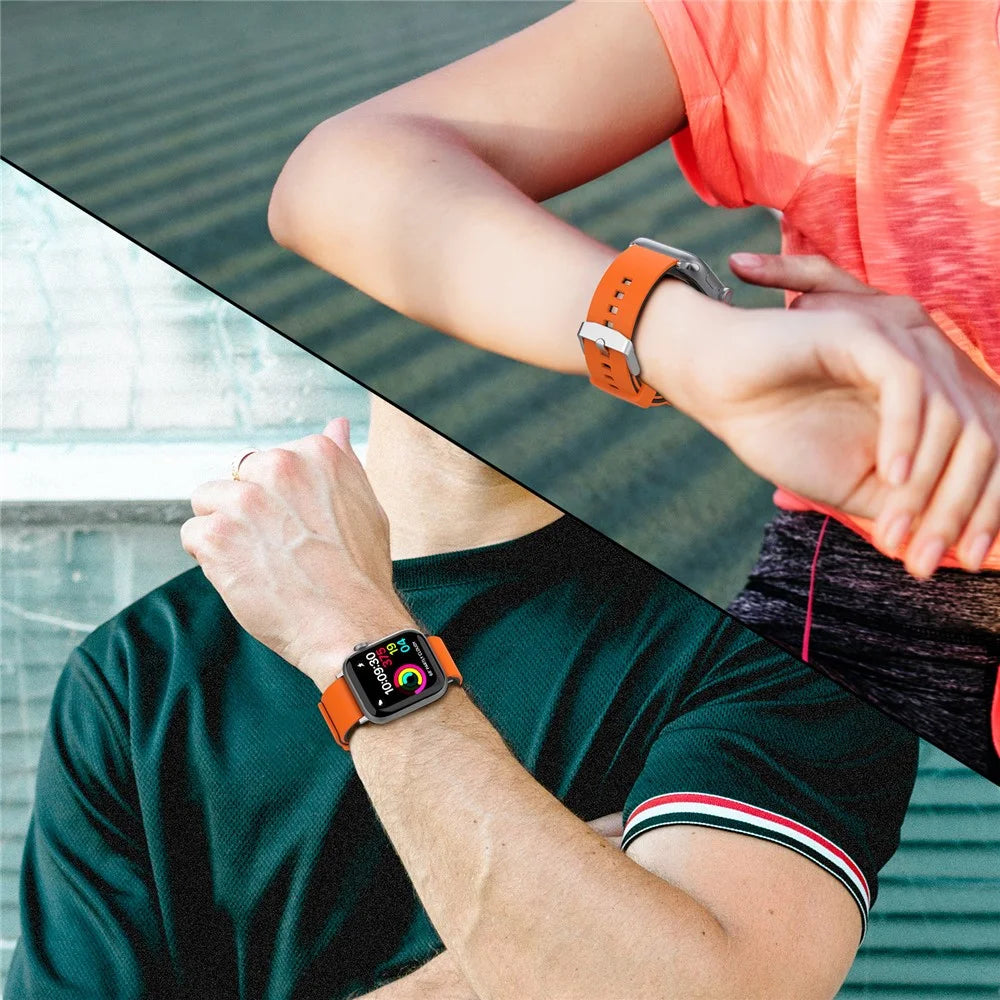 AHASTYLE WA11 Watch Band for Apple Watch Ultra 3 2 1 49mm / Series 11 10 46mm / 9 8 7 45mm / SE3 SE2 SE 6 5 4 44mm / 3 2 1 42mm Contrast Colors Silicone Strap - Black+Orange - 4