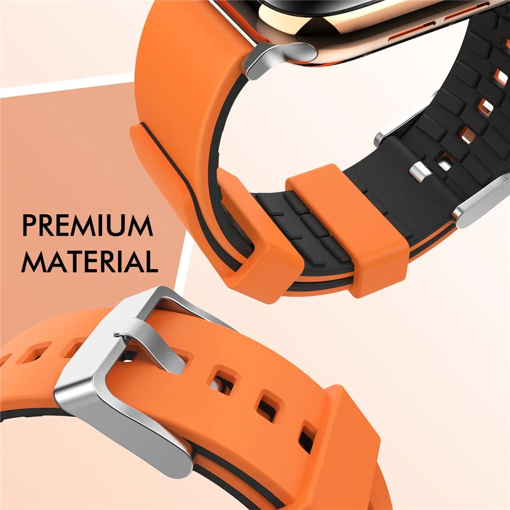 AHASTYLE WA11 Watch Band for Apple Watch Ultra 3 2 1 49mm / Series 11 10 46mm / 9 8 7 45mm / SE3 SE2 SE 6 5 4 44mm / 3 2 1 42mm Contrast Colors Silicone Strap - Black+Orange - 5