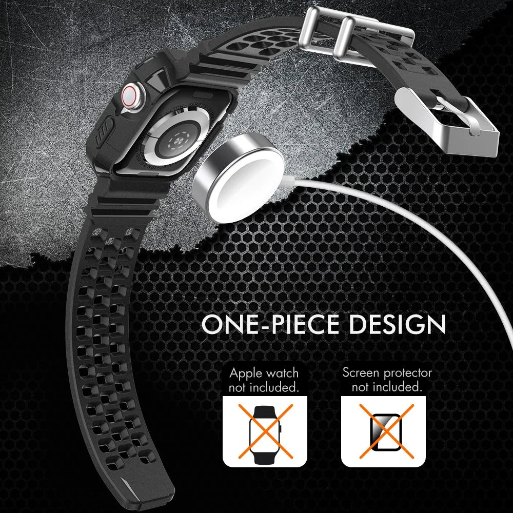 AHASTYLE WA07 For Apple Watch Series 6 5 4 SE (2022) SE 44mm / Series 3 2 1 42mm Soft TPU Watch Band with Case - Black - 2