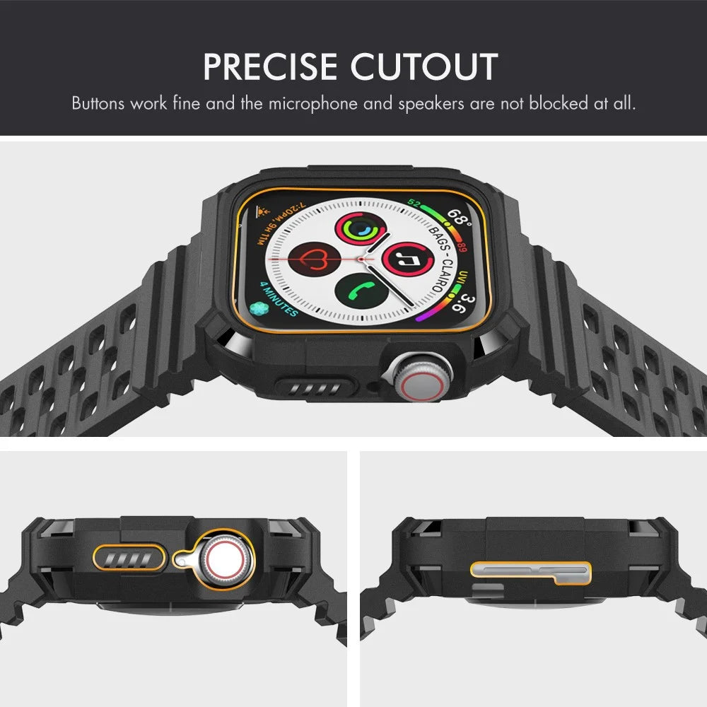 AHASTYLE WA07 For Apple Watch Series 6 5 4 SE (2022) SE 44mm / Series 3 2 1 42mm Soft TPU Watch Band with Case - Black - 4