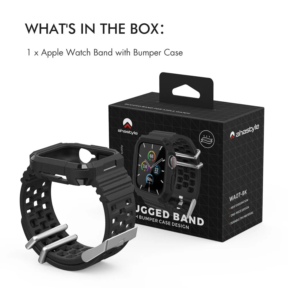 AHASTYLE WA07 For Apple Watch Series 6 5 4 SE (2022) SE 44mm / Series 3 2 1 42mm Soft TPU Watch Band with Case - Black - 7