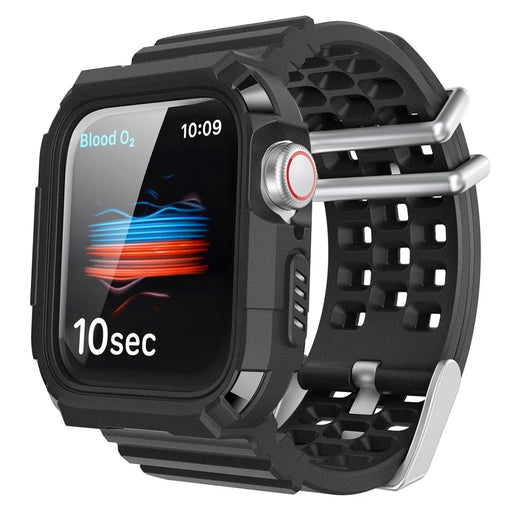 AHASTYLE WA07 For Apple Watch Series 8 7 41mm / Series 6 5 4 SE (2022) SE 40mm / Series 3 2 1 38mm TPU Watch Band with Shockproof Case - Black - 1