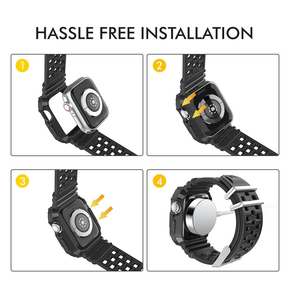 AHASTYLE WA07 For Apple Watch Series 8 7 41mm / Series 6 5 4 SE (2022) SE 40mm / Series 3 2 1 38mm TPU Watch Band with Shockproof Case - Black - 5
