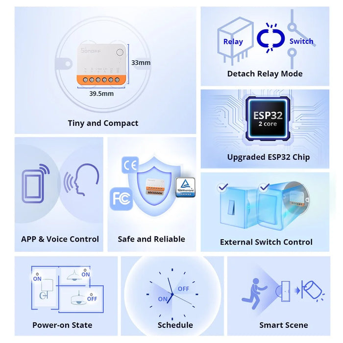 SONOFF MINIR4 WiFi Smart Switch Module Zero Fire Modified Parts Mini WiFi Voice Remote Control Home Switch - 3