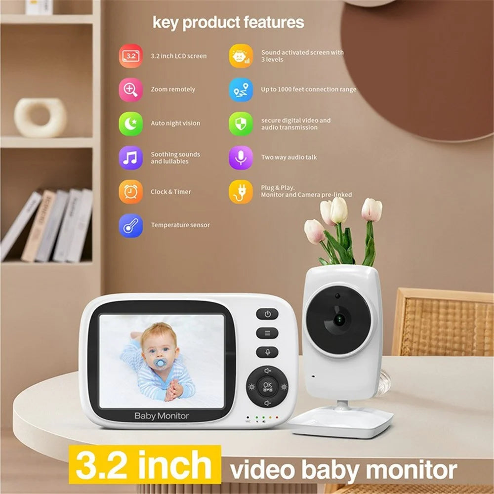 MC632A 3.2 inch Screen Baby Monitor 2 Way Voice Talk Temperature Monitoring Baby Security Camera - US Plug - 6
