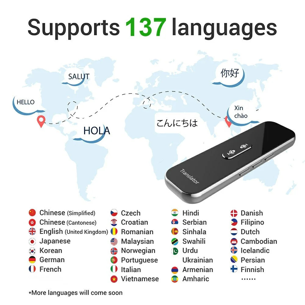 G6X Built-In 600mAh Battery Bluetooth-compatible 137 Languages Speech Translator for 8-Pin, Android - Grey - 3