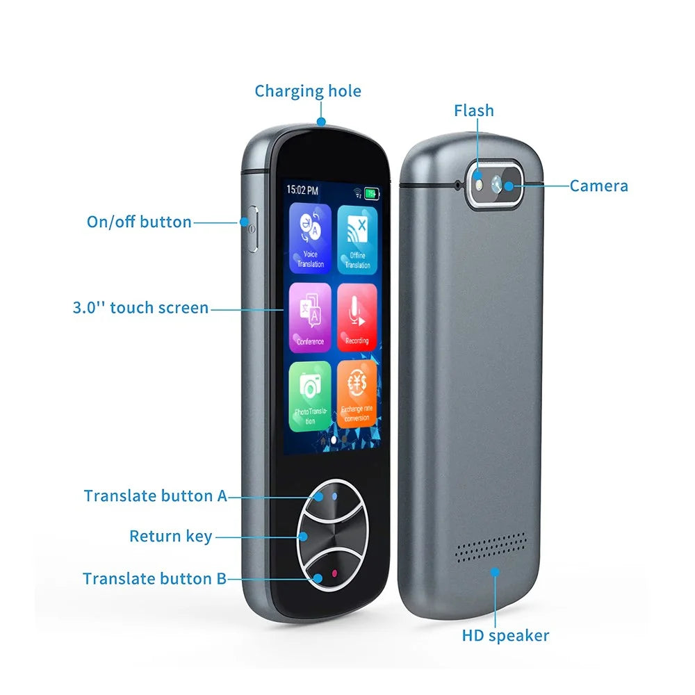 V10 3.0-inch Touch Screen 137 Languages Translator Offline Photo Translation WiFi AI Smart Voice Translator - Grey - 7