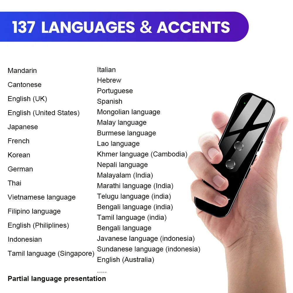 G6 137 Languages Voice Translator Rechargeable Bluetooth-compatible Smart Translation Stick - Grey - 4