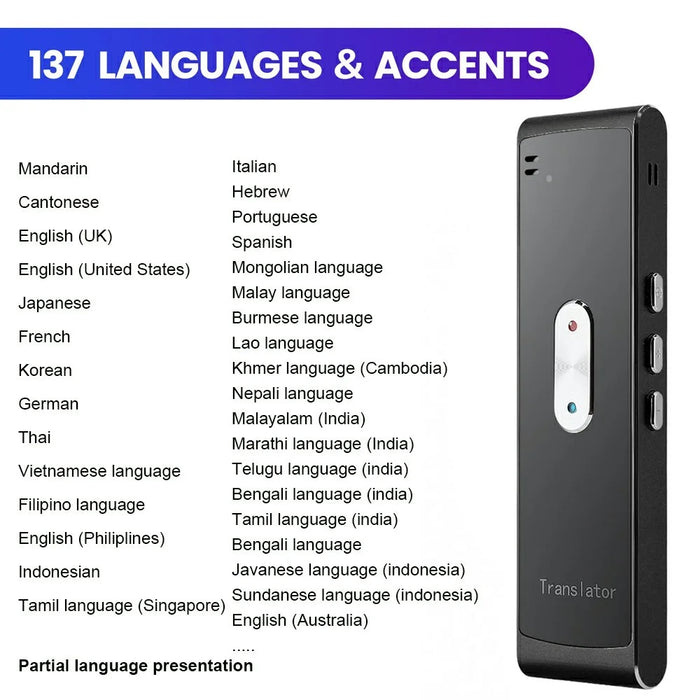 T8S Bluetooth-compatible 137 Languages Speech Translator Rechargeable Smart Translation Stick - Black - 7