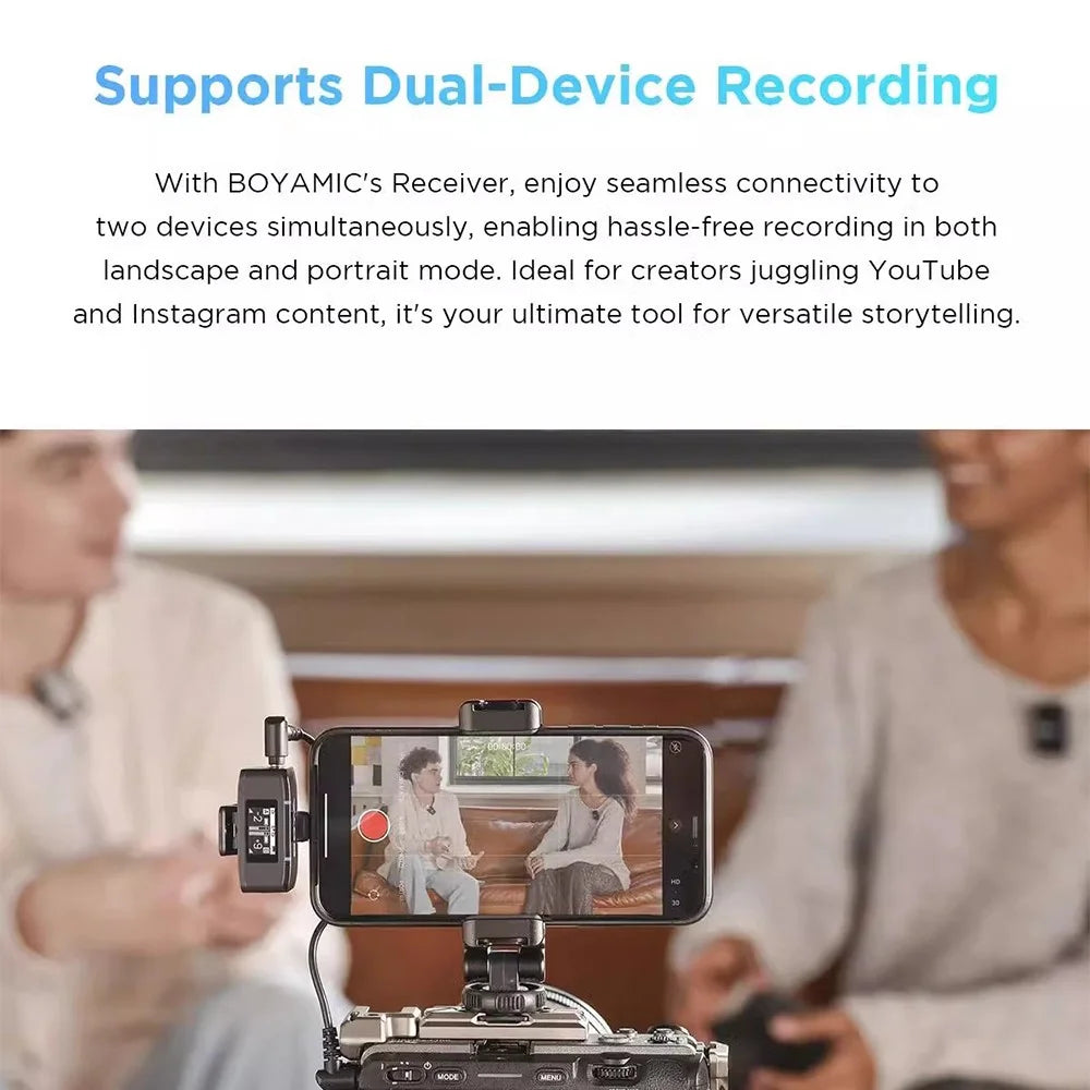 BOYA Live Broadcast Wireless Lavalier Microphone Noise Reduction Mic, 2 Transmitter + 1 Receiver - 7