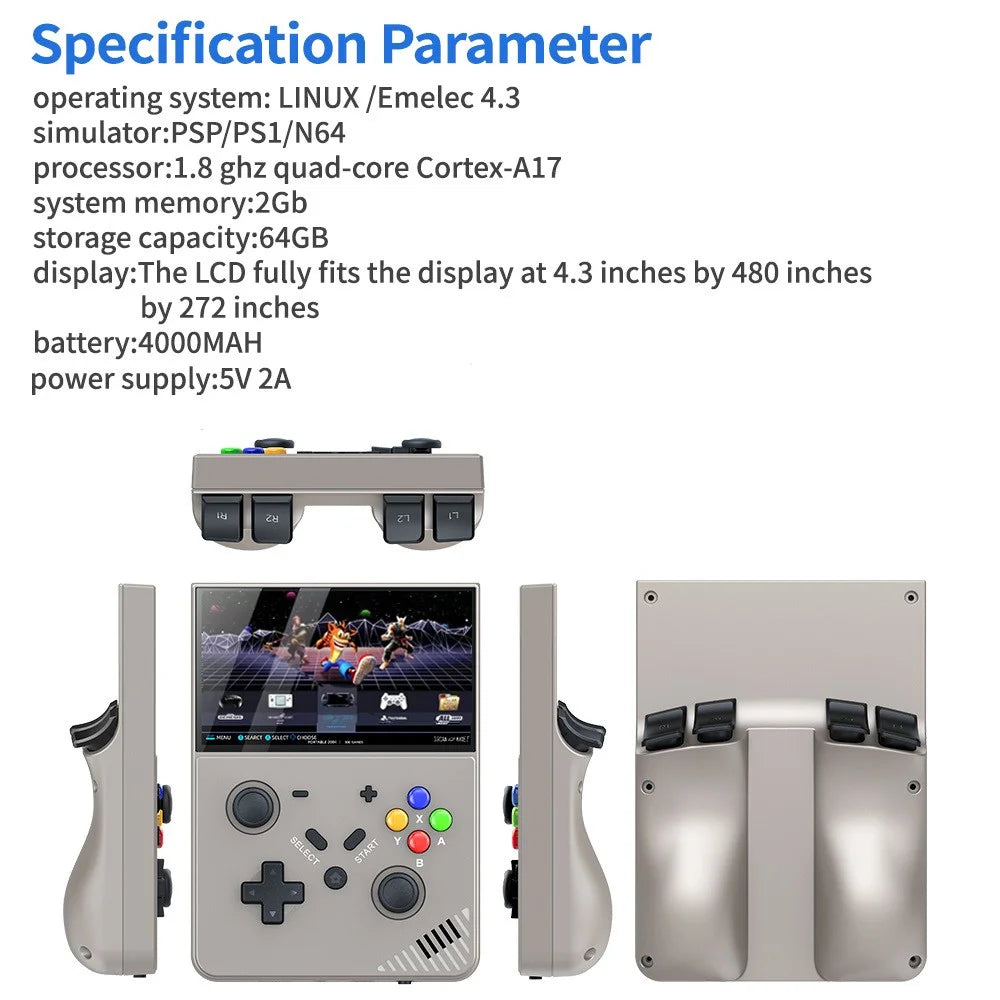 R43pro Built-In 20000 Games 4.3 Inch HD Screen 3D Rocker Handheld Arcade Game Console, with 64G TF Card - Grey - 6