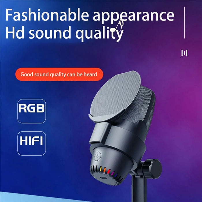 ME9 Plug and Play USB Microphone ENC Noise Reduction Desktop Mic with RGB Light - Black - 4