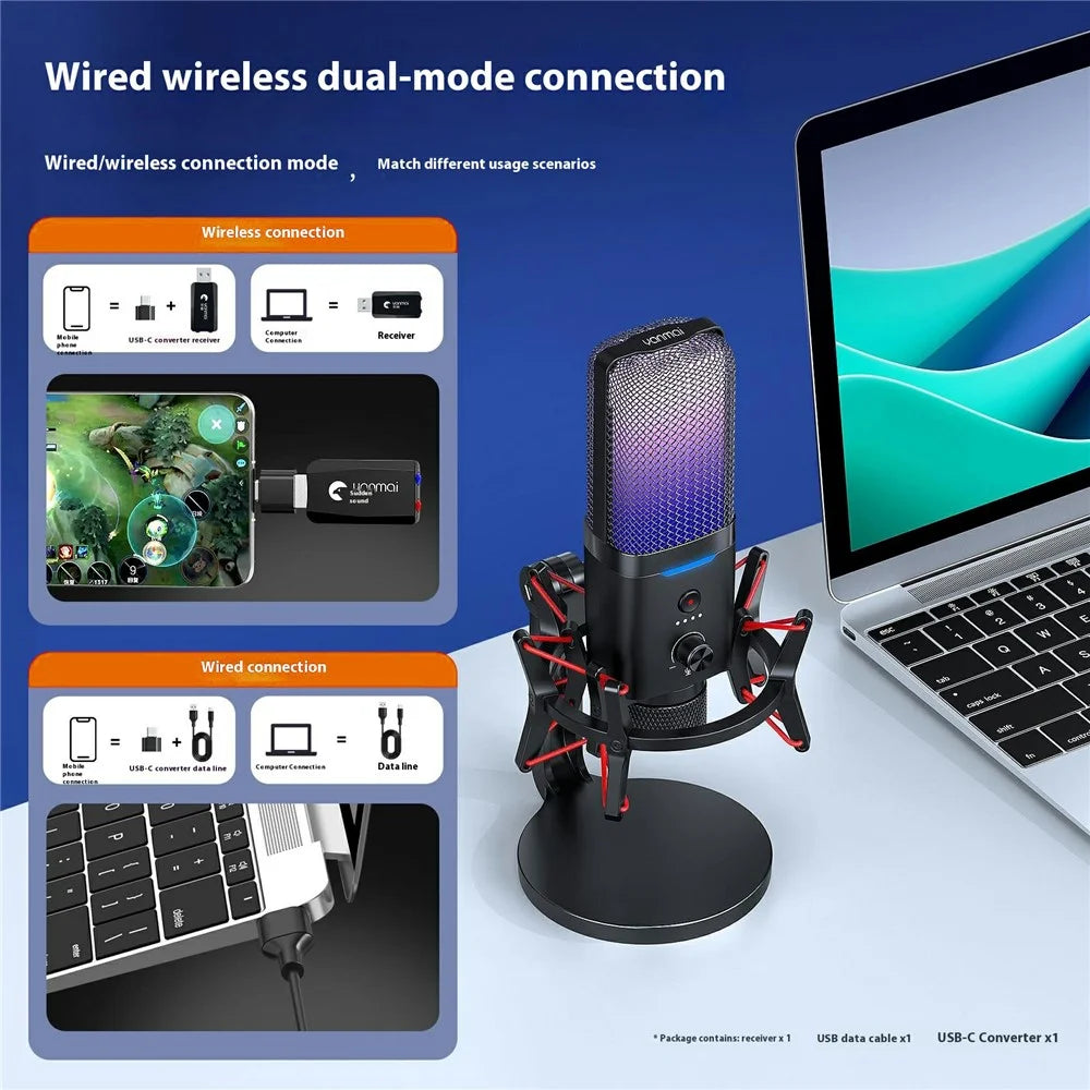 YANMAI X3W Noise Reduction Mic Wireless / Wired Dual Mode RGB Gaming Desktop Microphone - 7