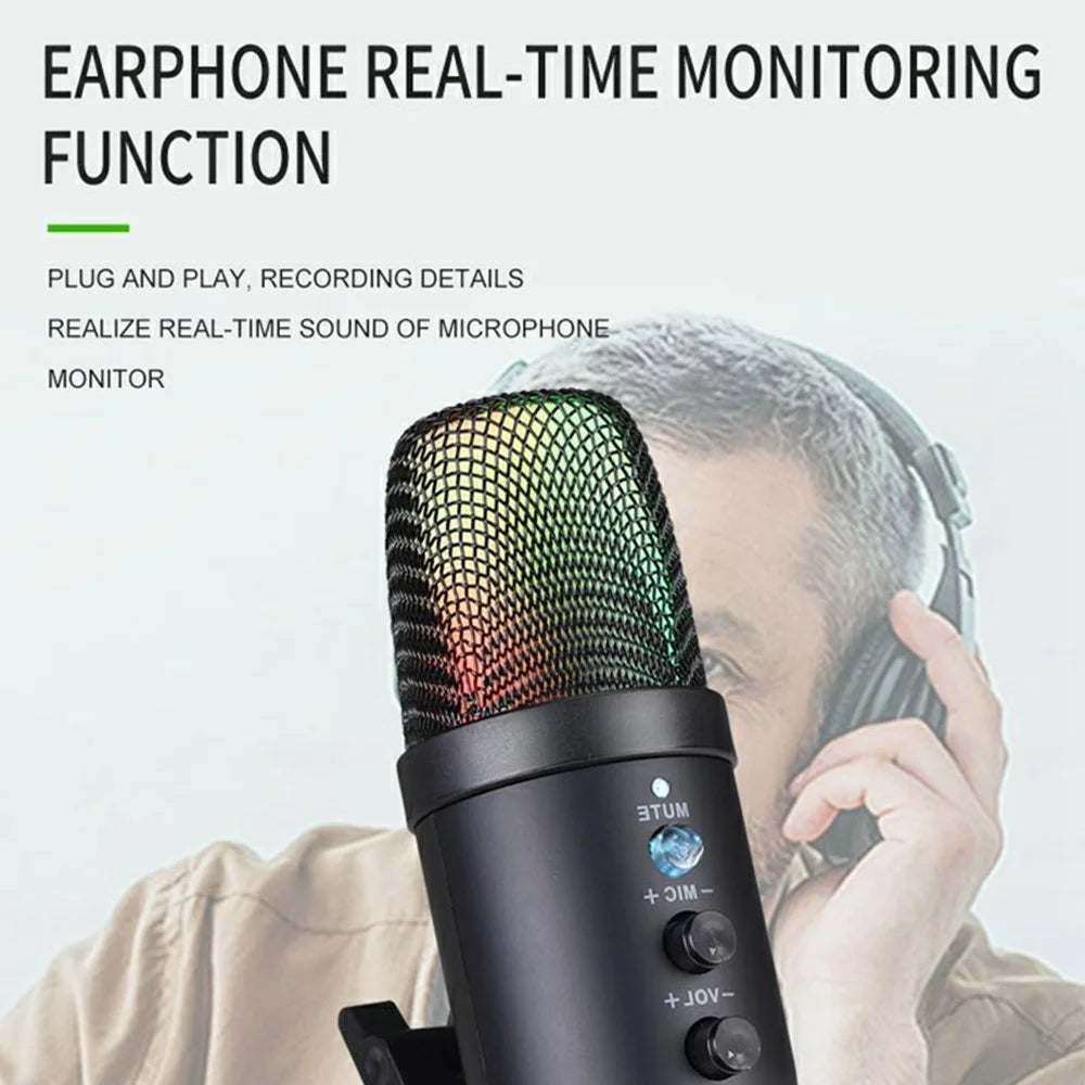 MU1000 Condenser Microphone Real Time Monitoring Noise Reduction Recording Desktop Mic - 5