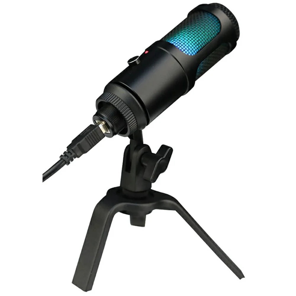A6 USB Microphone Metal Condenser Recording Microphone with RGB Light for Laptop Streaming Broadcast - 1
