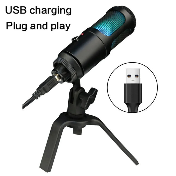 A6 USB Microphone Metal Condenser Recording Microphone with RGB Light for Laptop Streaming Broadcast - 2
