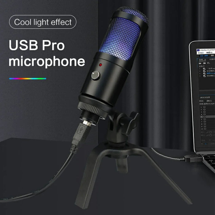 A6 USB Microphone Metal Condenser Recording Microphone with RGB Light for Laptop Streaming Broadcast - 3