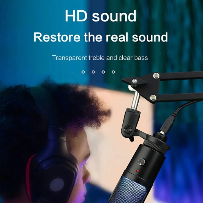 A6 USB Microphone Metal Condenser Recording Microphone with RGB Light for Laptop Streaming Broadcast - 6