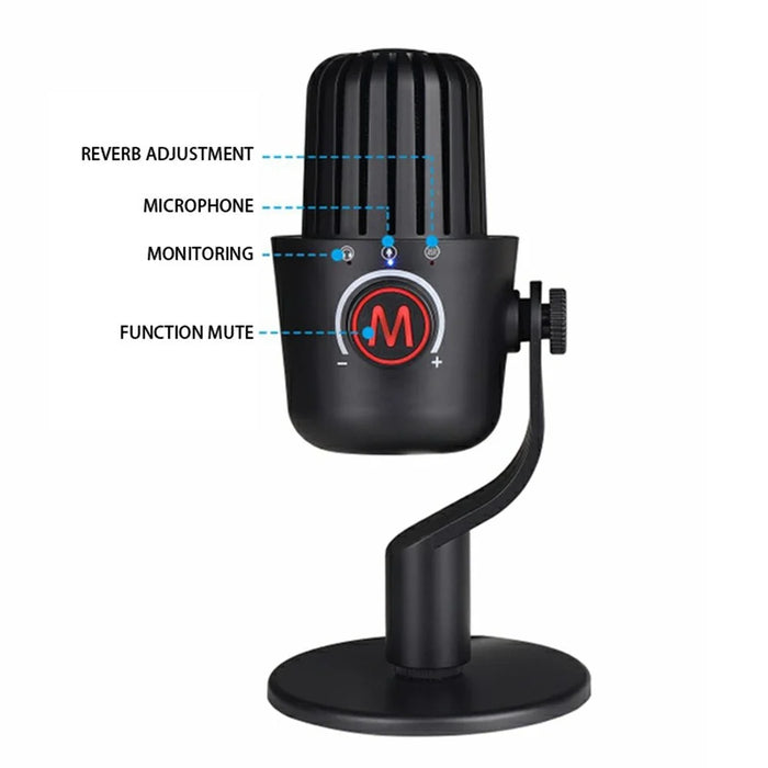 PDO-20 USB Gaming Microphone Noise Cancellation Condenser Mic for Live Streaming, Recording, PC - Black - 2