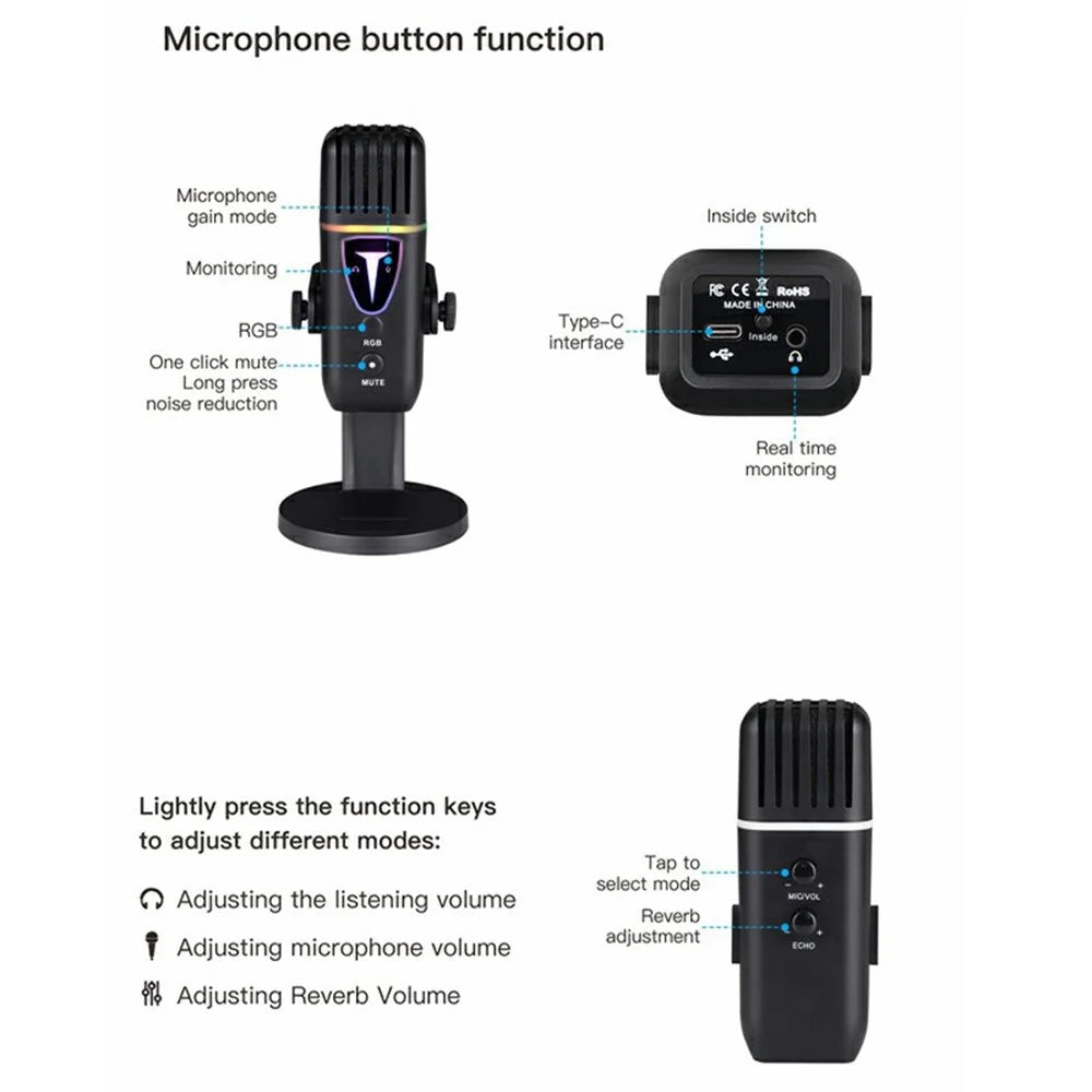 PDO-30 Plug and Play Desktop Microphone High Sensitivity E-Sports Gaming Condenser Mic - 3