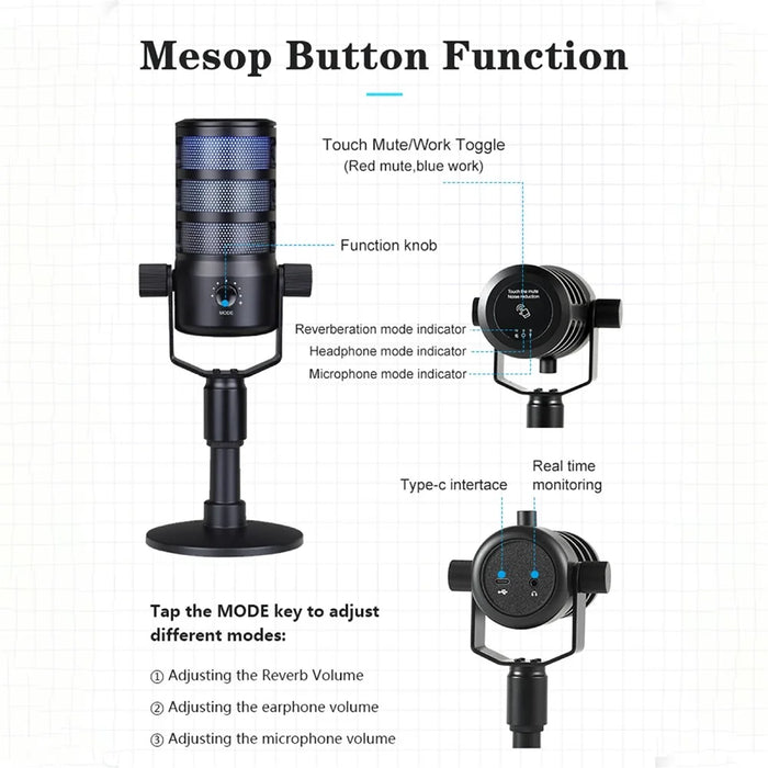 PDO Noise Reduction Microphone with RGB Light for Live Streaming / Gaming / Karaoke Desktop Mic - 5